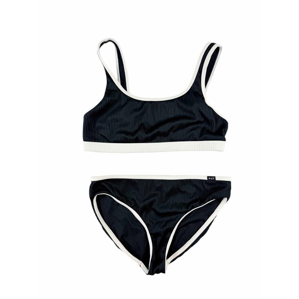 Abercrombie Kids Girls Size 11/12 Black Ribbed Bikini Set Two Piece Swimsuit